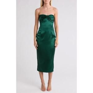 Area Stars Gilly Twist Strapless Front Emerald Green Satin Mini Dress Small